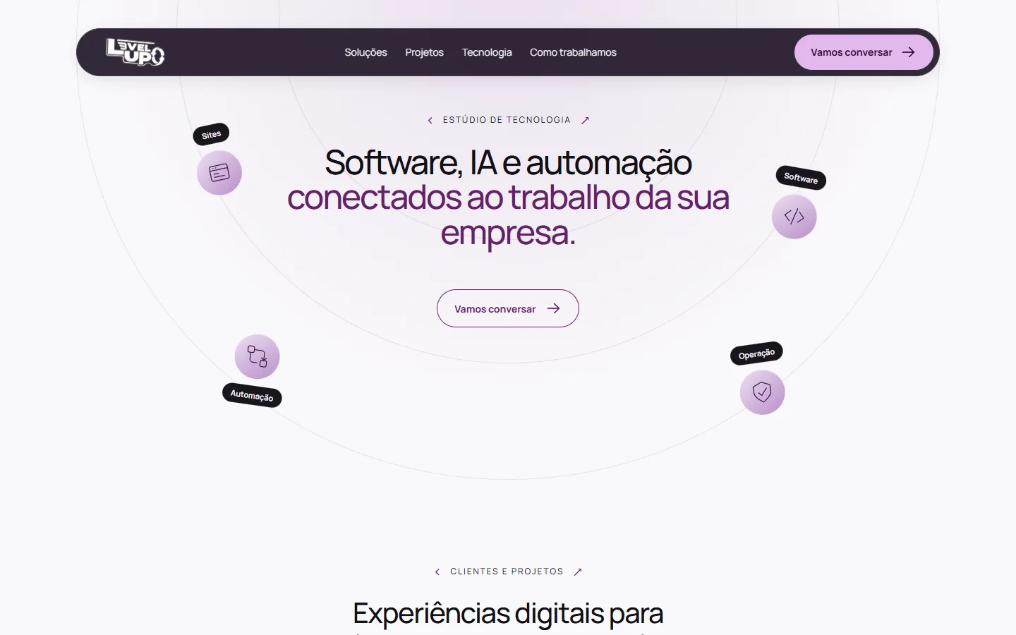 Published L3vel UP home page presenting software, AI and automation