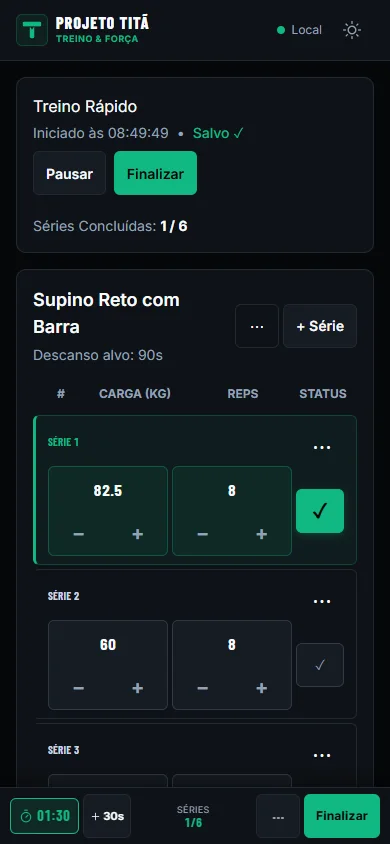 Sets, weights and repetitions recorded during a Projeto Titã workout